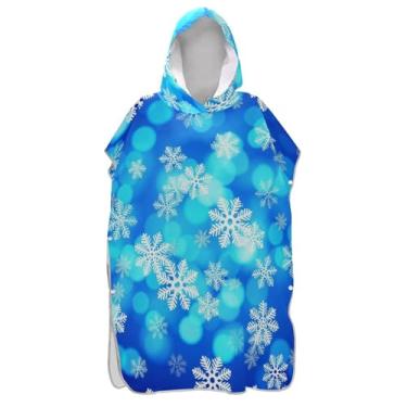 Imagem de TSENQUE Poncho de surf vestível trocador de roupão para praia Adul toalha floral flocos de neve azul ponchos femininos com capuz
