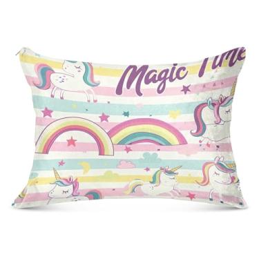 Imagem de Lindas fronhas de flanela com estampa de arco-íris de unicórnio grande decorativas longas para o corpo fronha padrão queen king fronha fofa presente decoração de cama, tamanho do corpo, 53 cm x 137 cm