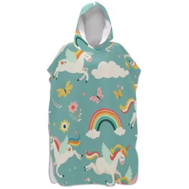 Imagem de Joisal Roupão de trocador de poncho de surfe verde unicórnio fofo de desenho animado para adultos plus size homens mulheres poncho com capuz praia moletom toalha natação