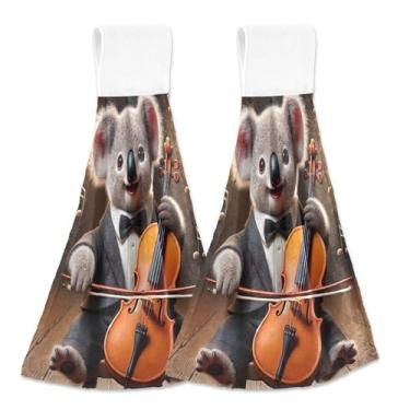 Imagem de Linda serenata de violoncelo de coala personalizada para pendurar no outono, toalhas de cozinha, forno, ponta de dedo, toalha de cozinha ultra absorvente, conjunto decorativo de 2, 46 x 35 cm