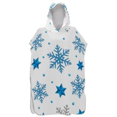 Imagem de Joisal Poncho de surf branco floco de neve trocando roupão adulto com capuz toalha de natação vestível homens mulheres poncho com capuz