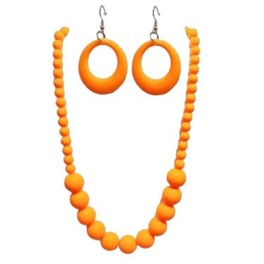Imagem de Colar de contas redondas de acrílico colorido conjunto de joias retrô dos anos 80 neon geométrico brincos pendentes de contas grandes grandes de resina colar gargantilha para mulheres fantasia