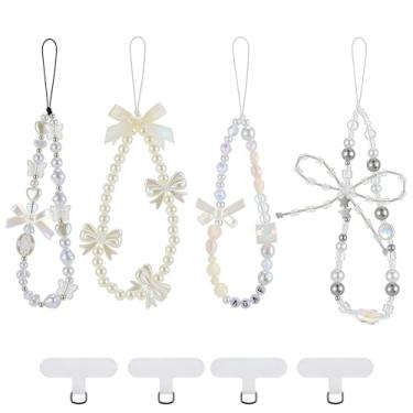 Imagem de JATEBI Pacote com 4 pingentes de telefone Y2K fofos com adesivos estrela coração borboleta cruz telefone berloque Y2K acessórios para bolsa de telefone chaveiro câmera pingentes decoração branco