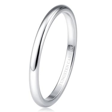 Imagem de Tungary Aliança de casamento de carboneto de tungstênio de 2 mm, 4 mm, 6 mm, 8 mm, para mulheres e homens, banhado a prata, abobadado, alto polimento, alianças de noivado e compromisso, aliança de
