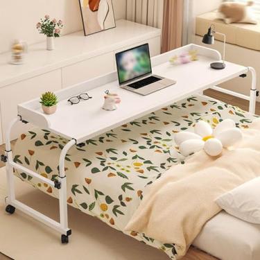 Imagem de HGTRH Mesa sobre a cama ajustável 115-210 cm mesa sobrecama com 4 rodas, bandeja de comida para estação de trabalho em pé, mesa de laptop, carrinho de cama, ajuste de altura de 65 a 95 cm para quarto