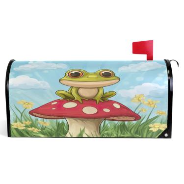 Imagem de TSENQUE Capas de caixa de correio de outono de sapo colorido de desenho animado magnético sazonal outono caixa de correio vinil decoração moderna caixa de correio tamanho padrão 52,6 x 45,8 cm