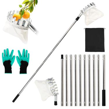 Imagem de CEYAZYE Apanhador de frutas de 45 metros com alça telescópica, ferramenta de colheita de frutas com haste telescópica, saco de armazenamento e luvas, pegador de frutas para laranja, limão, cereja