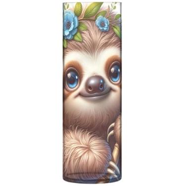 Imagem de Lindo vaso cilíndrico floral preguiça animal buquê flores vasos de plástico personalizado decoração de apartamento estética, 30 cm x 9,9 cm