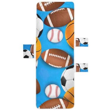 Imagem de Bolas esportivas bolas de futebol azul capa de espreguiçadeira toalhas de cadeira toalhas de praia de piscina com bolsos lavável espreguiçadeira de piscina 215,9 cm x 76,2 cm