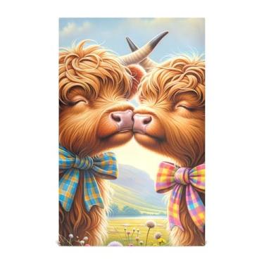 Imagem de Joisal Toalhas de mão de chá fofas Valentine Highland Cow Mate Toalhas de prato decorativas para cozinha para lavar pratos absorventes de banheiro 45 x 71 cm, 1 pacote