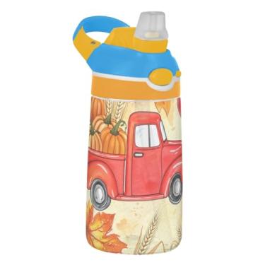 Imagem de Garrafa de água esportiva infantil vintage com desenho animado vermelho de abóbora para escola, 473 ml, garrafa de água Tritan de 473 ml com canudo, copo de viagem infantil reutilizável à prova de