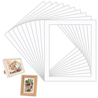 Imagem de Pacote com 10 tapetes brancos de 25,4 x 30,5 cm para exibição de fotos de 20 x 25,4 cm, moldura pré-cortada, tapete de corte chanfrado de núcleo branco, quadro para fotos, impressões, obras de arte
