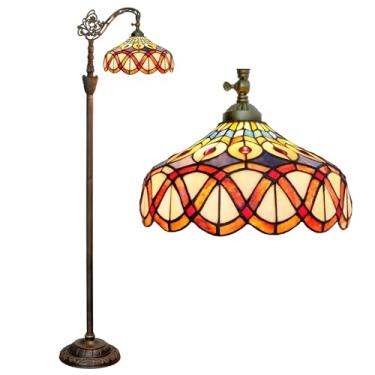 Imagem de Luminária de chão estilo Tiffany com vitral em arco, 30x45x160 cm, haste flexível ajustável, luminária de canto para leitura, decoração para quarto e sala de estar, pavão.