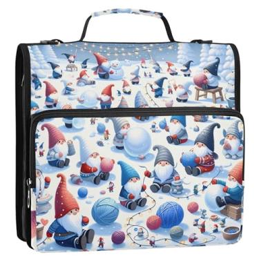 Imagem de Organizador de fichário com zíper, gnomos de inverno, 3,8 cm, 3 anéis, anel D, bolsa personalizada para fichários escolares com alça de ombro, suporte para 500 folhas