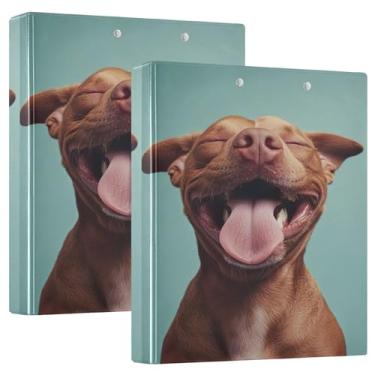 Imagem de Fichário personalizado Happy Pitbull Laugh Print com 3 argolas de 3 cm, 200 folhas, fichário de receita de anel redondo, 31,5 x 27 x 6 cm, 1 pacote