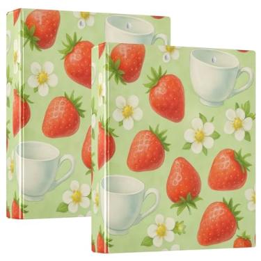 Imagem de Fichários personalizados de morangos vermelhos e margaridas brancas, verde, 3 anéis, 1,5 polegadas, comporta 200 folhas, pastas, portfólio, anel redondo, fichário de receitas, 31,5 x 27 x 6 cm, pacote