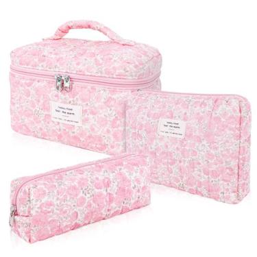 Imagem de Conjunto de bolsas de maquiagem acolchoado de algodão hatende, 3 peças