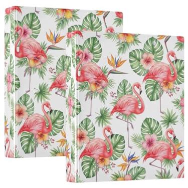 Imagem de Pastas de flamingos rosa flores tropicais 3,8 cm, 3 anéis, 200 folhas, floral, 3 pastas de anel, fichário redondo, 31,5 x 27 x 6 cm, pacote com 2