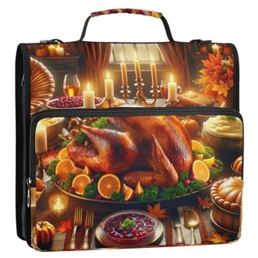 Imagem de Fichários coloridos de 3 anéis, anel D de 3 cm, Dia de Ação de Graças, comida de peru, outono, organizador de fichário, portfólio e estojo, pasta de anel, bolsa para fichário de ensino médio com alça