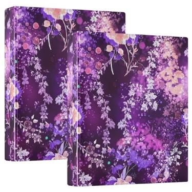 Imagem de Fichários de 3 anéis florais, roxos, florais, personalizados, 3 polegadas, 200 folhas, portfólio, anel, impressão, anel redondo, fichário de apresentação, 31,5 x 27 x 6 cm, 1 pacote