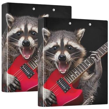 Imagem de Fichário personalizado com 3 anéis de guitarra guaxinim, engraçado, 3 polegadas, 200 folhas, 3 anéis, pastas, estampa, anel redondo, fichários resistentes, 31,5 x 27 x 6 cm, 1 pacote