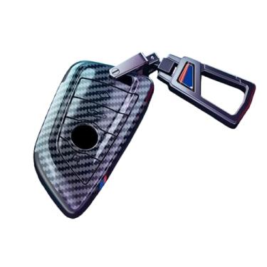 Imagem de Capa de chave de carro de fibra de carbono compatível com Bmw X1 X3 X4 X5 X6 X7 1 3 5 6 Série G20 G30 G11 F15 F16 G01 G02 F48 M Titular Chaveiro(Carbon black Plus)