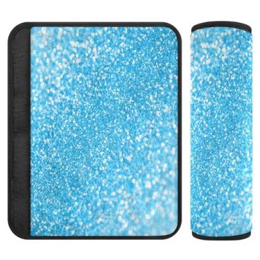 Imagem de Almofadas de alça de assento de carro de flanela macia com glitter azul-petróleo - Almofadas acolchoadas para carros, bolsas de câmera e mochilas