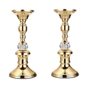 Imagem de Castiçal de pilar de metal dourado, castiçais de pilar vintage, elegan