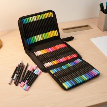 Imagem de Kit 120 Canetas Marcadores Dupla Ponta – Brush e Ponta Fina Tinta à Base de Água Cores Vivas para Desenho Lettering e Caligrafia com Estojo