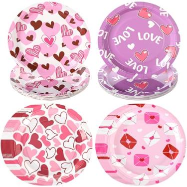 Imagem de Patelai 100 peças de pratos de papel de dia dos namorados, 23 cm, pratos de jantar descartáveis, para festa do dia dos namorados, utensílios de mesa para sobremesa, doces, aniversário, chá de bebê