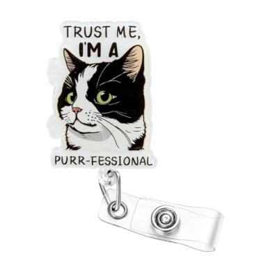 Imagem de Soleebee Carretel de crachá engraçado I'm A Purr-Fessional Nurse, suporte retrátil para crachá de trabalho, clipe de crachá de identificação com clipe jacaré giratório de 360° para estudantes RN LPN