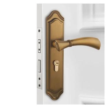 Imagem de 1 conjunto de painel de aço manganês maçaneta de liga de alumínio fechadura silenciosa de madeira maciça doméstica com chave