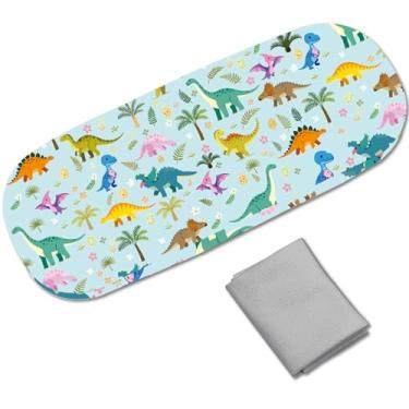 Imagem de CREATCABIN Estojo rígido para óculos de sol, couro PU, estojo portátil para óculos, protetor de óculos com pano de limpeza macio para mulheres, homens, viagem, dinossauro, 16,3 x 6,3 x 3,8 cm