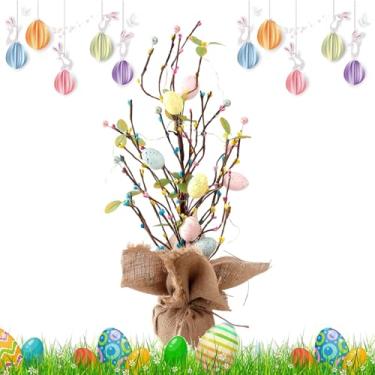 Imagem de Árvore Iluminada de Páscoa | Decoração de Mesa Primaveril com Base de Serapilheira - Árvore Artificial Decorativa com Luzes - Para Lareira Festas Casamentos Reuniões Familiares Escritório Sala de