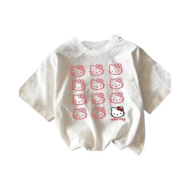 Imagem de Camiseta De Algodão Estampada Hello Kitty Verão, Estilo Y2K, Solta, Ca