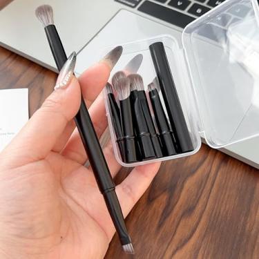 Imagem de Conjunto de 6 pincéis de maquiagem para viagem com caixa de armazenamento, cabeça de escova de substituição, alça de pincel removível, base facial, corretivo, sombra, conjunto, preto
