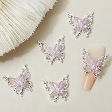 Imagem de Amuletos elegantes de borboleta vazada, 10 peças de decoração de arte de unha de liga iridescente para unhas de pressão, fabricação de joias (roxo)
