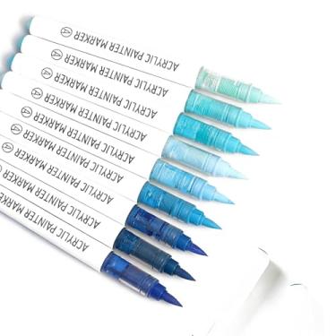 Imagem de Liulich Marcadores de tinta acrílica, série de cores sólidas, conjunto de 9 canetas de tinta acrílica, ponta de pincel, canetas de tinta acrílica para pintura rupestre, canecas de cerâmica, madeira