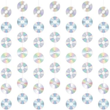 Imagem de 16 peças decorações de festa dos anos 90 retrô CD discoteca redemoinhos pendurados, 1990, 2000, faixa de papel Y2k, recortes de parede, guirlanda para aniversário, música, tema de festa