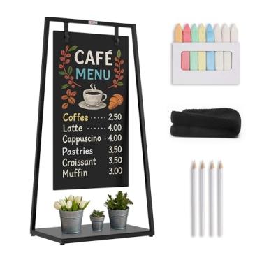 Imagem de TOWON Placa de quadro-negro em forma de Z, 53 cm L x 119 cm A quadro-negro à prova de intempéries, placa oscilante interna/externa, placa sanduíche resistente com clipe de metal para café, calçada