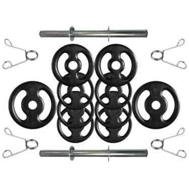 Imagem de Kit com Barras de Halteres e Anilhas de Ferro Fundido - 16 Kg - 2M