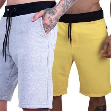 Imagem de Kit 2 Bermudas Moletom Shorts Com Bolsos Básico Masculino Esportivo Treino-Masculino