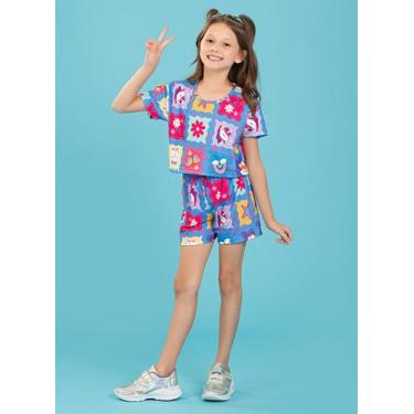 Imagem de Conjunto Verão Menina Infantil Horizonte Cropped e Shorts Unicórnio, 1