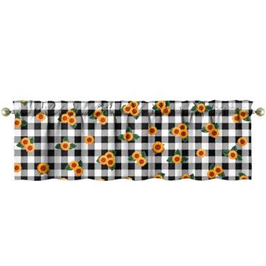 Imagem de Nojuikm Saias de cozinha quadriculadas de girassol engraçadas para decoração de janela pequena drapeadas sobre a pia para cozinha, quarto, lavanderia, decoração de casa 46 x 137 cm