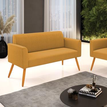Imagem de Sofá 2 Lugares Namoradeira Pé Palito Castanho Marisa Bouclê Mostarda