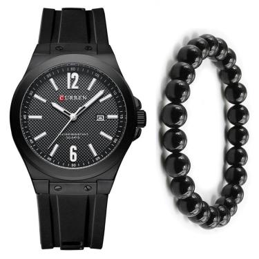 Imagem de Relógio Curren Casual Masculino + Pulseira Hematita Preta-Masculino