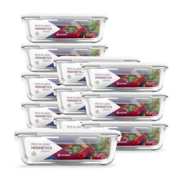 Imagem de Kit 11 Potes de Vidro Retangular com Tampa Hermética 2800ml (Branco)