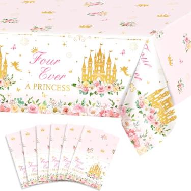 Imagem de Avezano 6 peças de toalha de mesa de aniversário Four Ever a Princess, 4 Ever a Princess, para festa de aniversário, 108 x 144 cm, capas de mesa de plástico descartáveis