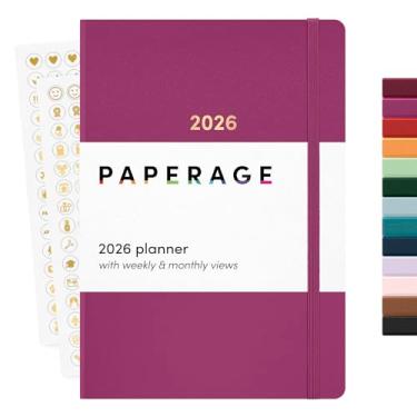 Imagem de PAPERAGE Agenda semanal e mensal 2026, 12 meses (janeiro de 2026 a dezembro de 2026), 14 x 20 cm, capa dura 2026, agenda com páginas semanais e mensais, páginas de anotações, adesivos e bolso traseiro