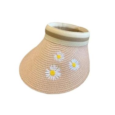 Imagem de Chapéu feminino verão vazio viseira de sol chapéu de palha de verão aba larga chapéu de proteção (rosa)